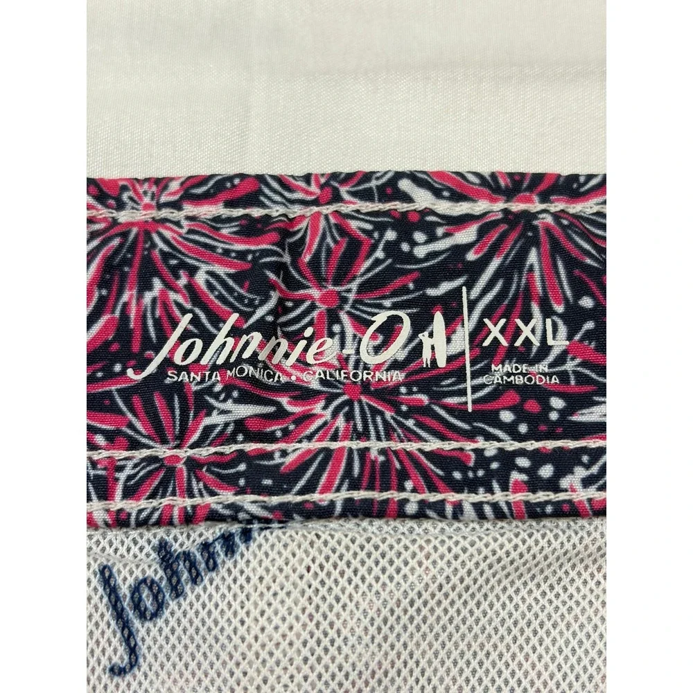 Johnnie-O Mens XXL Swim Trunks Navy Pink Fireworks Floral Board Shorts Liner